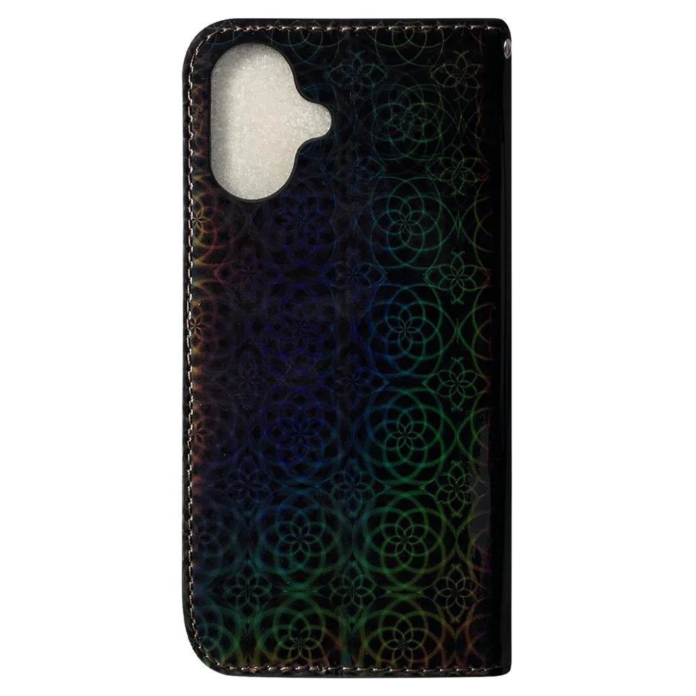 For iPhone 16 Case Dazzling Flower Anti-Drop Leather Phone Cover - Black - 7