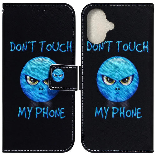 For iPhone 16 Wallet Case Pattern Print Leather Phone Cover - Don't Touch My Phone - 1