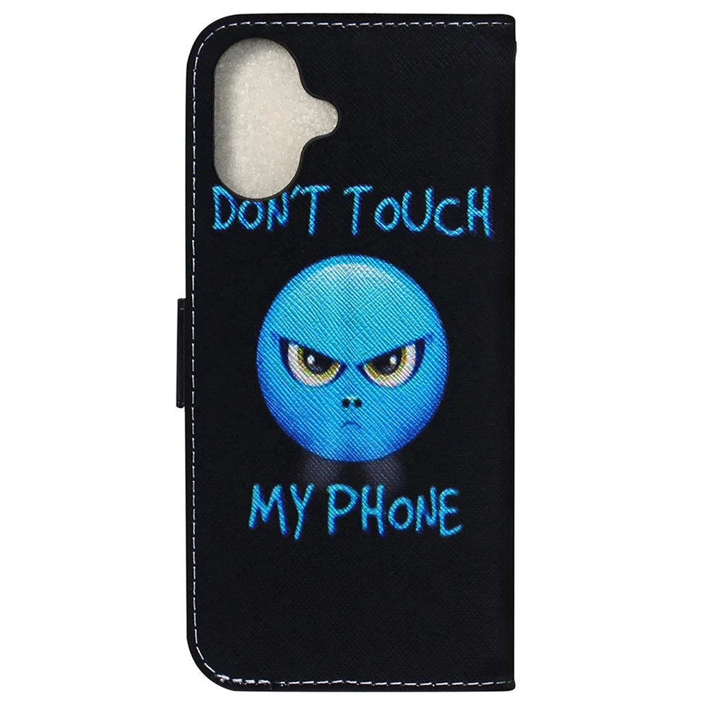 For iPhone 16 Wallet Case Pattern Print Leather Phone Cover - Don't Touch My Phone - 7
