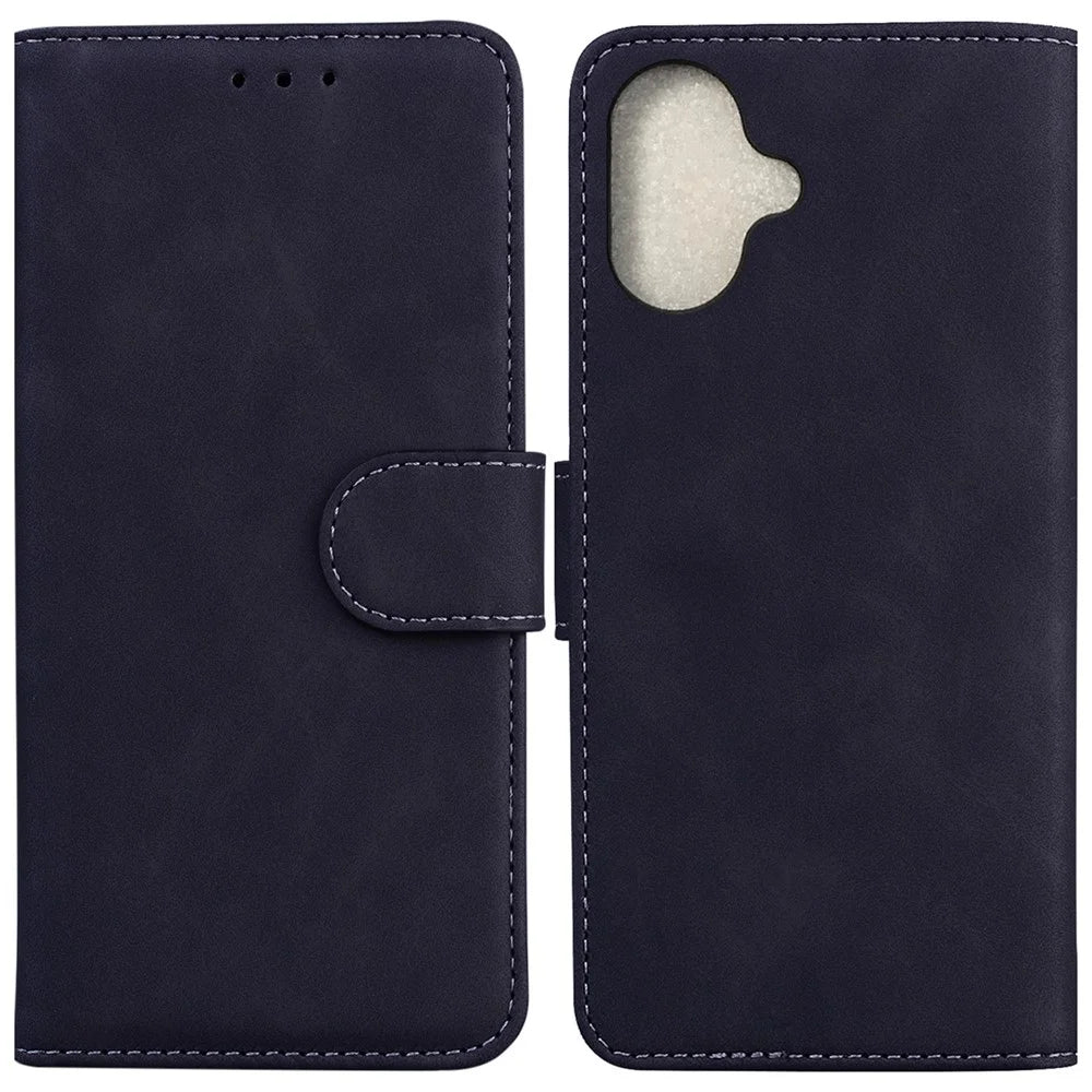 For iPhone 16 Case Solid Color PU Leather Stand Phone Cover - Black - 1