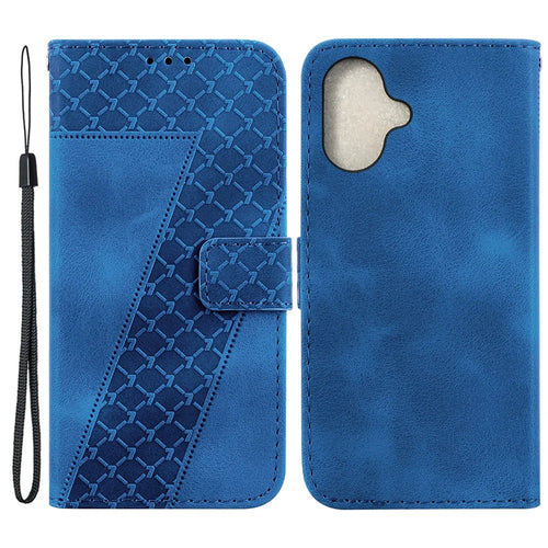 For iPhone 16 Shockproof Case Leather Phone Cover 7-Shaped Imprint - Blue - 1