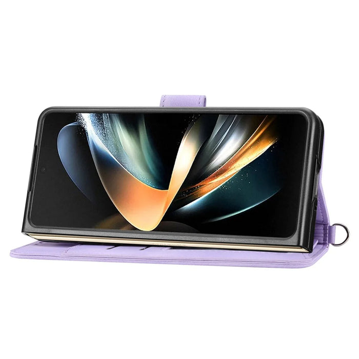 For Samsung Galaxy Z Fold6 5G Leather Case Multiple Card Slots Phone Cover with 2 Straps - Purple - 4