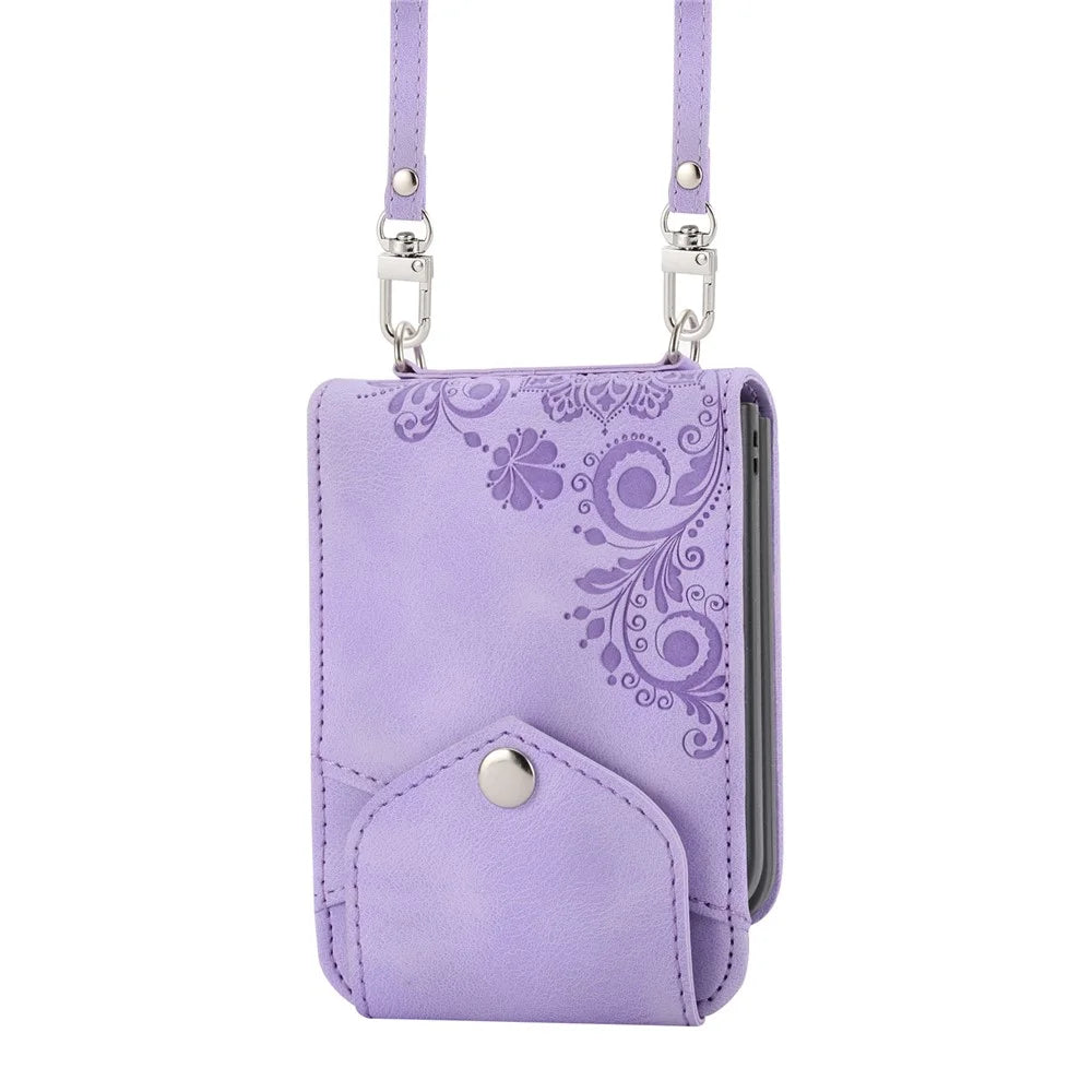 For Samsung Galaxy Z Flip7 FE 5G / Z Flip6 5G Leather Case Multiple Card Slots Phone Cover with Shoulder Strap - Purple - 3