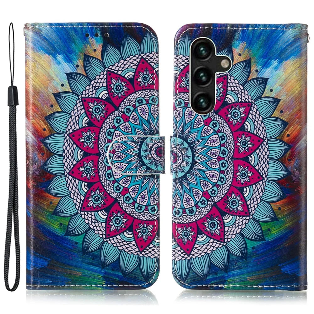 For Samsung Galaxy S24 FE Wallet Case Leather Pattern Printed Phone Cover - Mandala Flower - 1