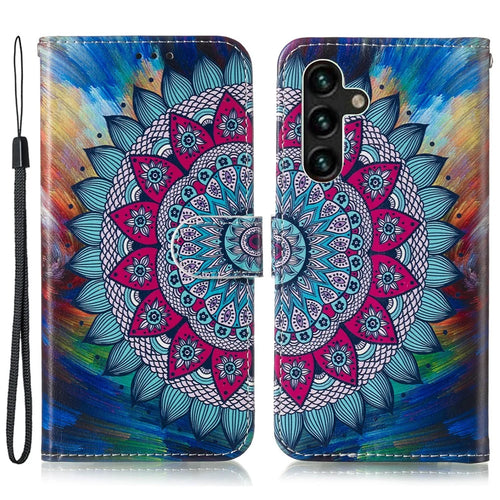 For Samsung Galaxy S24 FE Wallet Case Leather Pattern Printed Phone Cover - Mandala Flower - 1