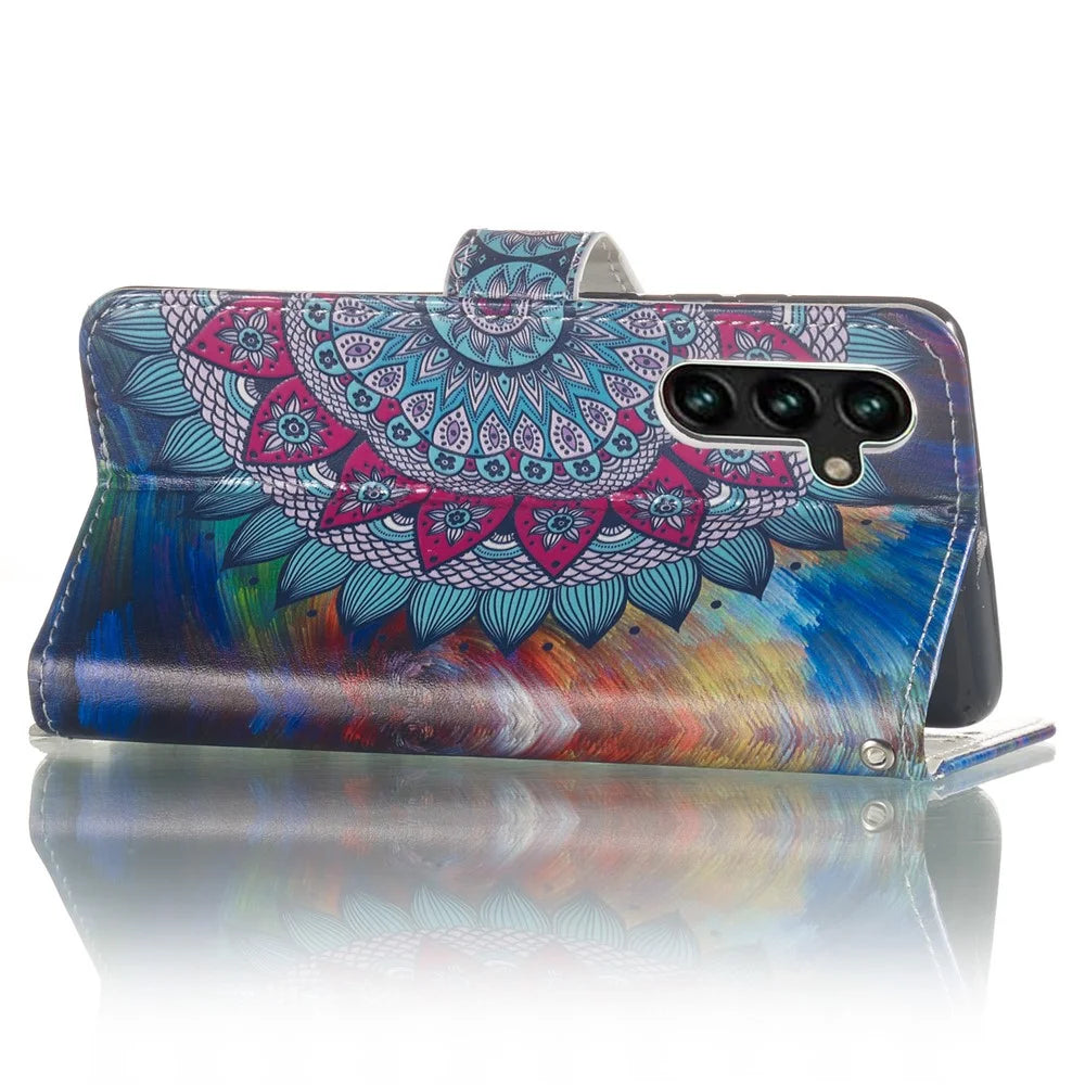 For Samsung Galaxy S24 FE Wallet Case Leather Pattern Printed Phone Cover - Mandala Flower - 4