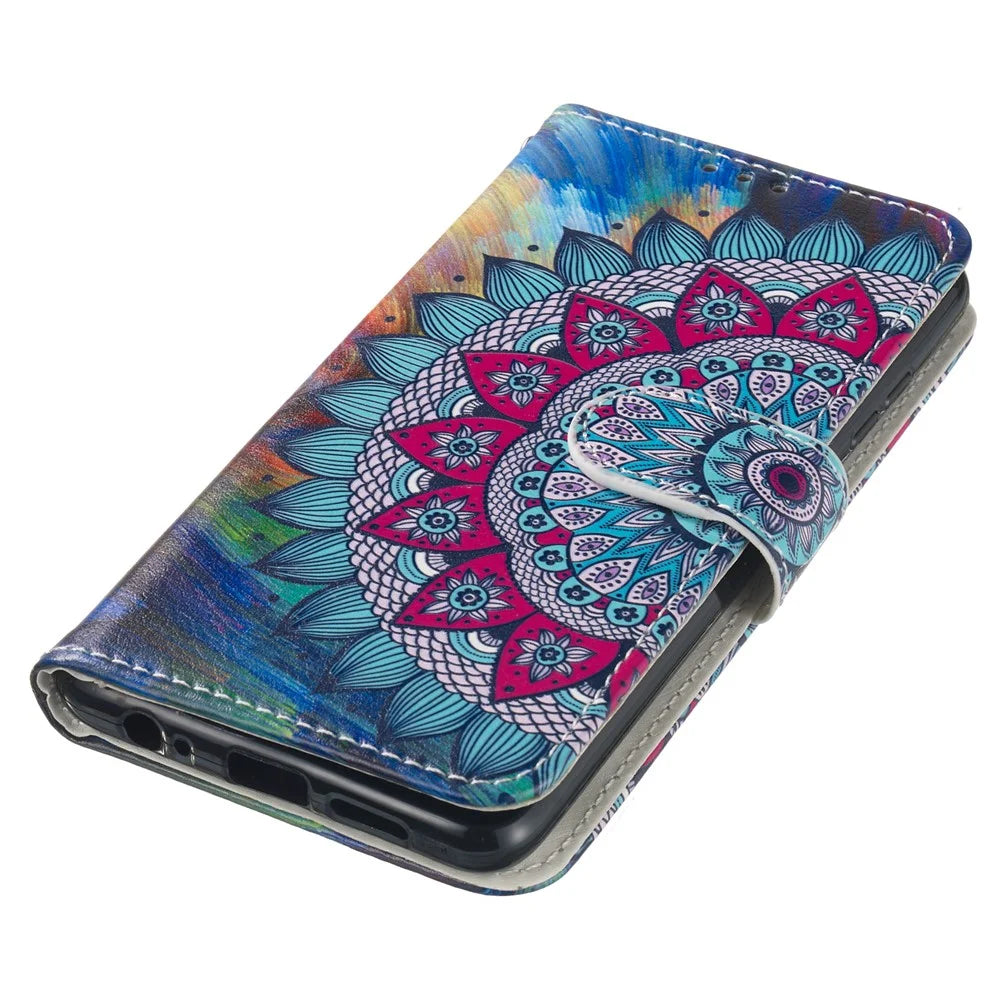 For Samsung Galaxy S24 FE Wallet Case Leather Pattern Printed Phone Cover - Mandala Flower - 5