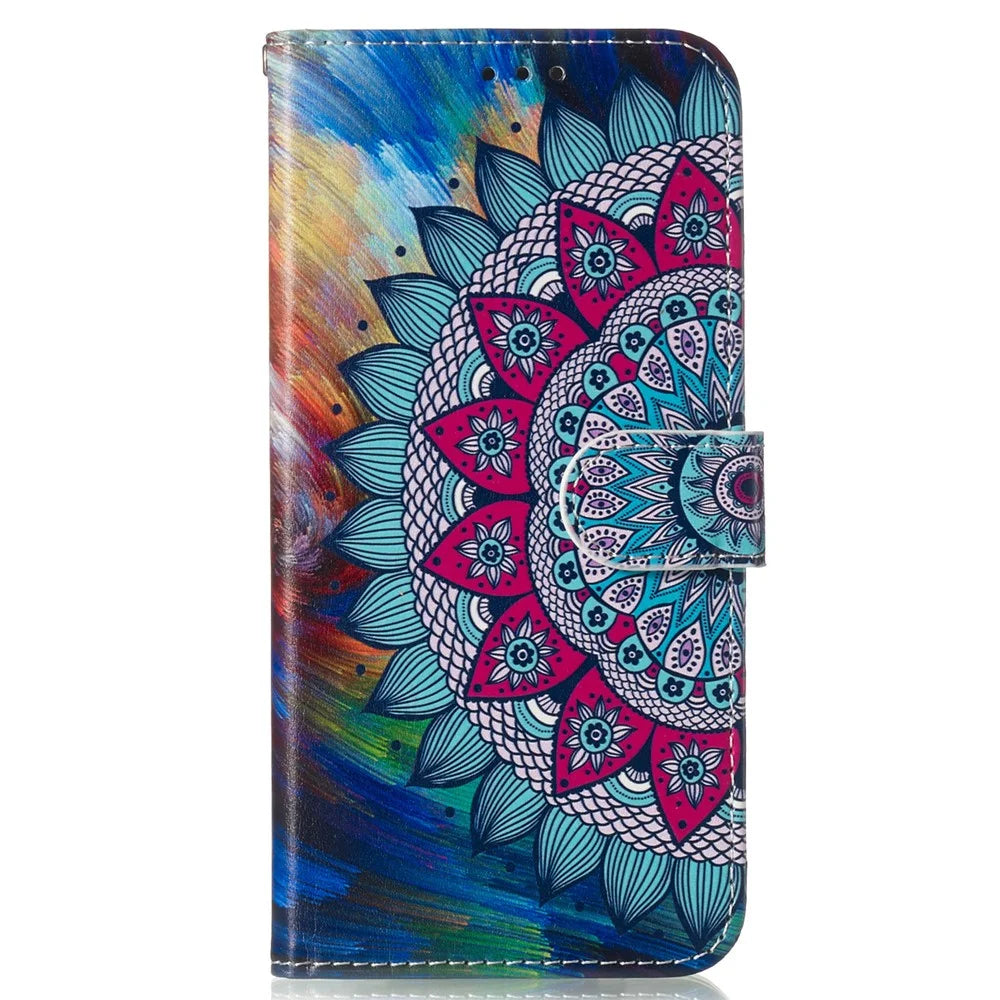 For Samsung Galaxy S24 FE Wallet Case Leather Pattern Printed Phone Cover - Mandala Flower - 6