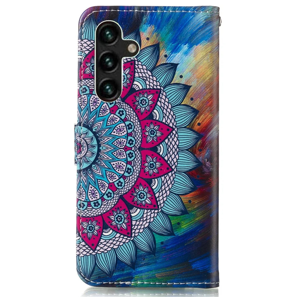 For Samsung Galaxy S24 FE Wallet Case Leather Pattern Printed Phone Cover - Mandala Flower - 7