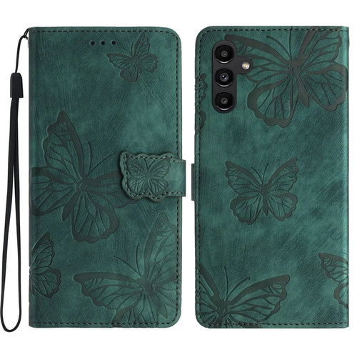 For Samsung Galaxy S24 FE Case PU Leather Wallet Flip Phone Cover Butterflies Imprinted - Green - 1