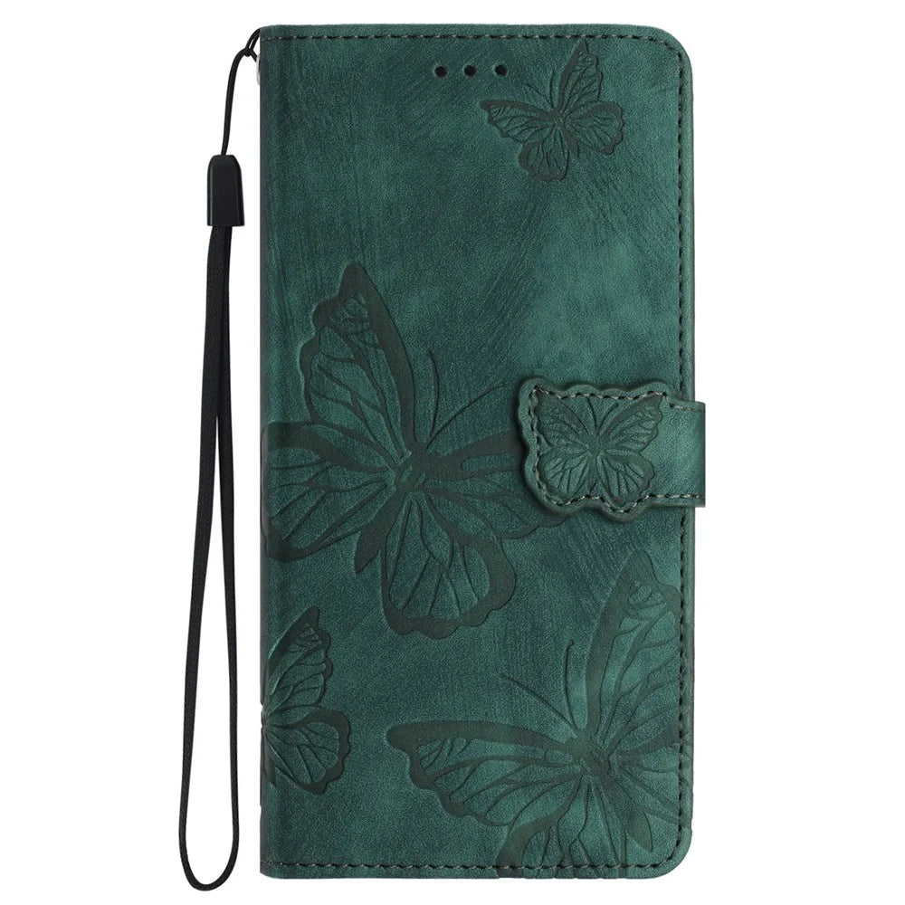 For Samsung Galaxy S24 FE Case PU Leather Wallet Flip Phone Cover Butterflies Imprinted - Green - 7