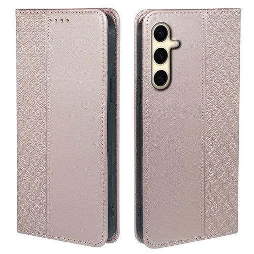 For Samsung Galaxy S24 FE Case Four-Leaf Clover Leather Phone Cover Flip Stand View - Rose Gold - 1