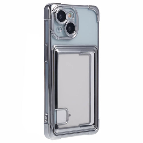 For iPhone 15 Plus Phone Case Card Slot Electroplating TPU Protective Cover - Silver - 1