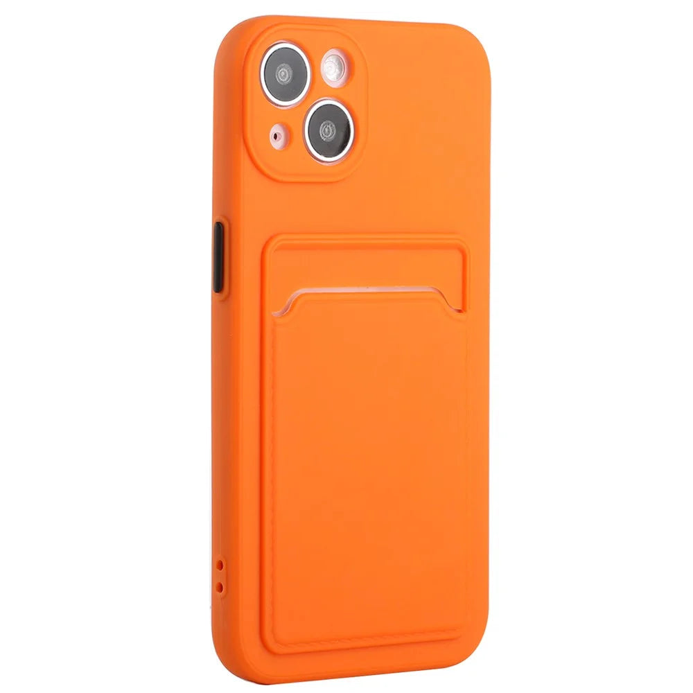 For iPhone 14 Plus Case Card Holder Soft TPU Protective Phone Cover - Orange - 1