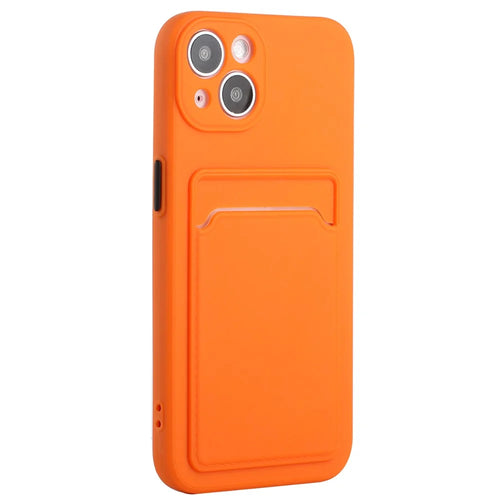 For iPhone 14 Plus Case Card Holder Soft TPU Protective Phone Cover - Orange - 1