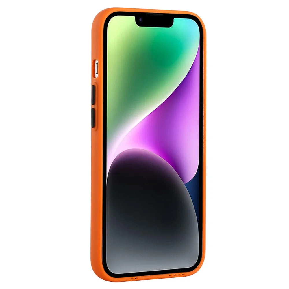 For iPhone 14 Plus Case Card Holder Soft TPU Protective Phone Cover - Orange - 2
