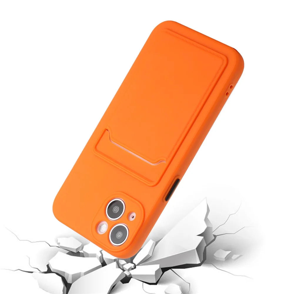 For iPhone 14 Plus Case Card Holder Soft TPU Protective Phone Cover - Orange - 3