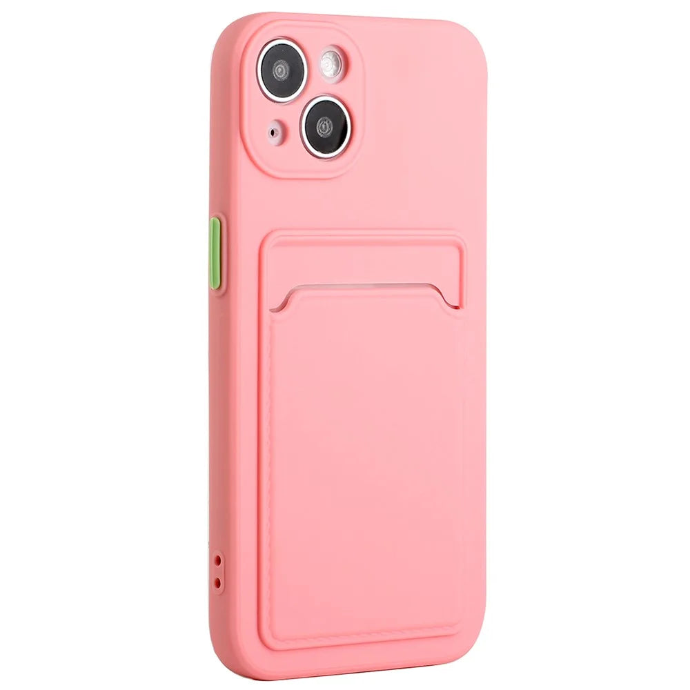 For iPhone 14 TPU Case Flexible Phone Cover with Back Card Slot - Pink - 1