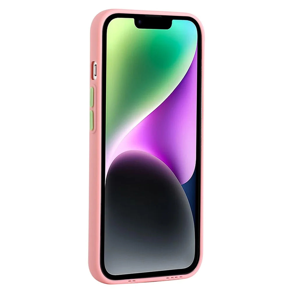 For iPhone 14 TPU Case Flexible Phone Cover with Back Card Slot - Pink - 2