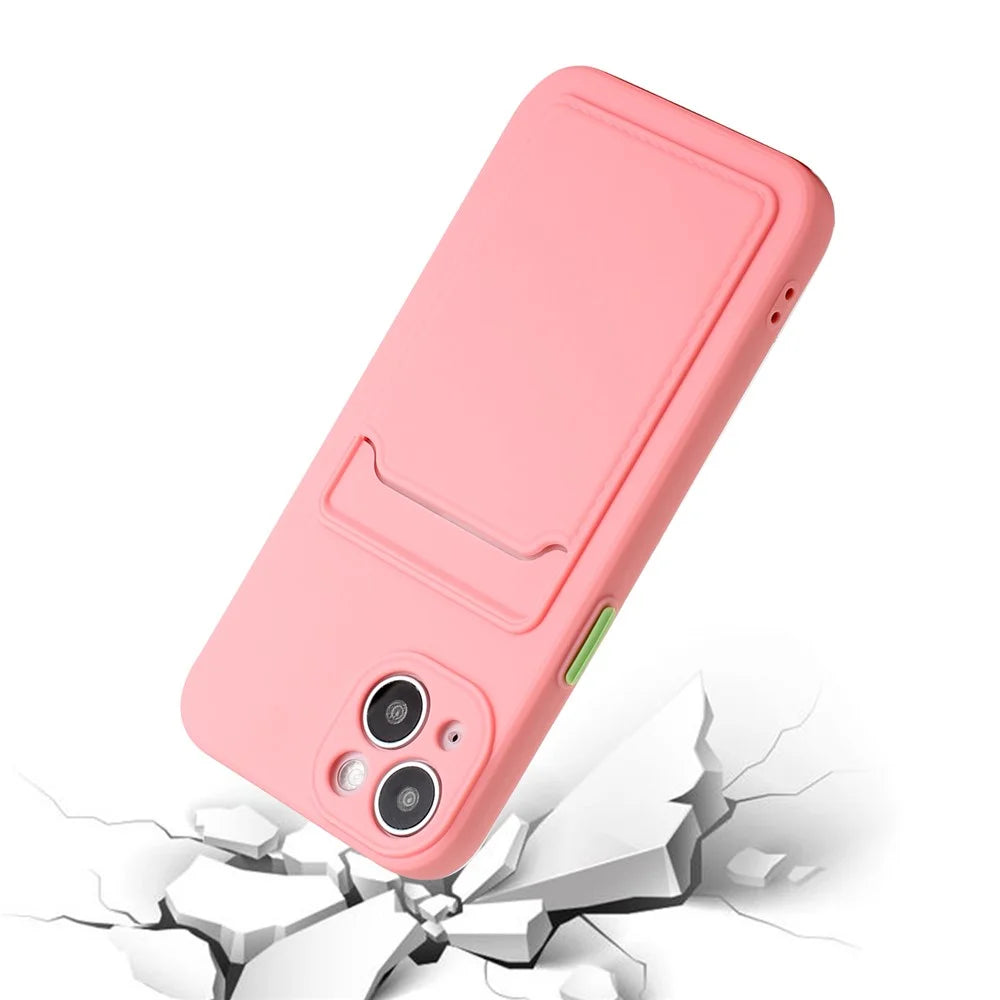 For iPhone 14 TPU Case Flexible Phone Cover with Back Card Slot - Pink - 3