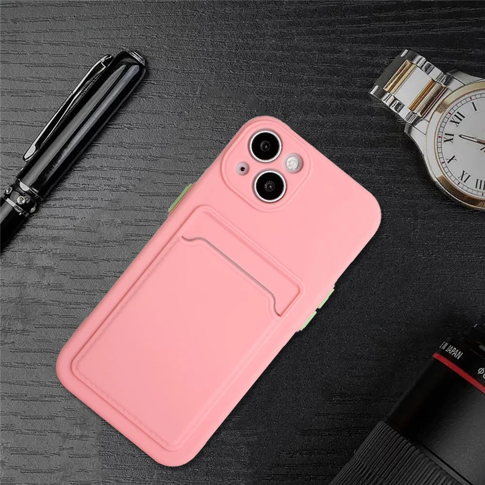 For iPhone 14 TPU Case Flexible Phone Cover with Back Card Slot - Pink - 5