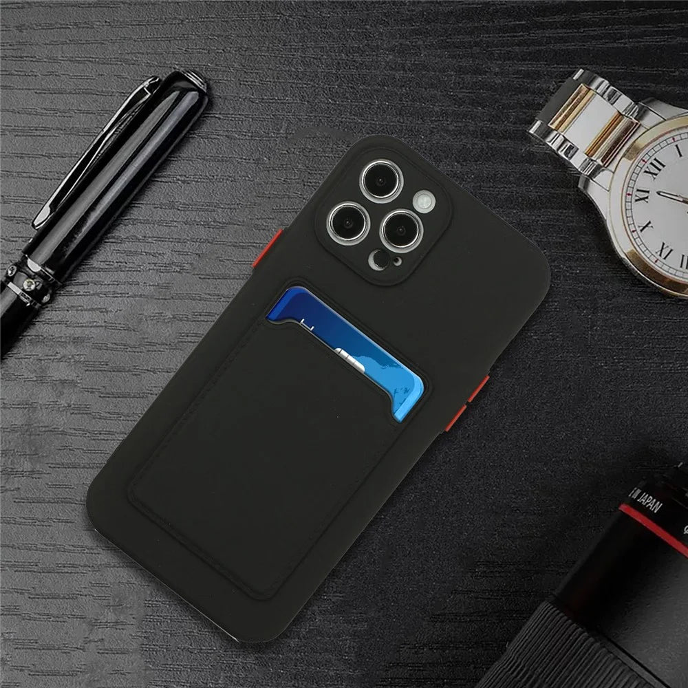 For iPhone 14 Pro Max Case Card Slot Anti-Scratch TPU Phone Cover - Black - 5