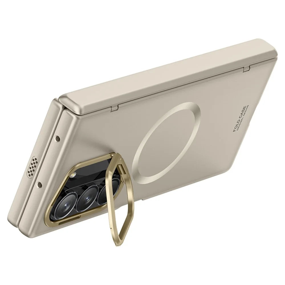 For Samsung Galaxy Z Fold6 5G Magnetic Case Hard PC Phone Cover with HD Tempered Glass Film, Kickstand  - Titanium Grey - 2