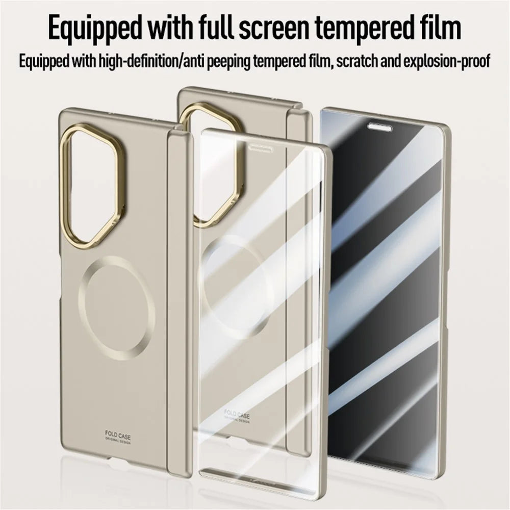 For Samsung Galaxy Z Fold6 5G Magnetic Case Hard PC Phone Cover with HD Tempered Glass Film, Kickstand  - Titanium Grey - 7