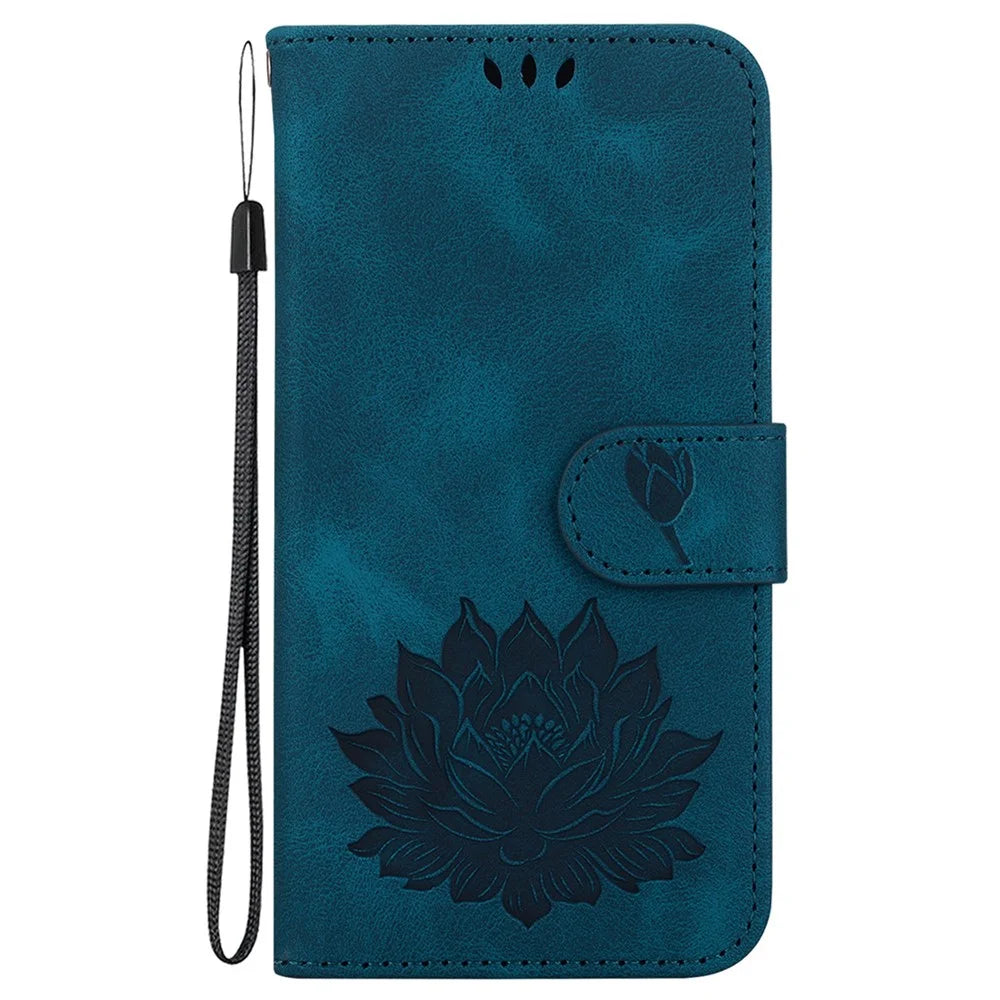 For OnePlus Nord CE4 Lite 5G / Oppo K12x 5G (China) Phone Case Lotus Imprint Leather Stand Wallet Cover - Blue - 7