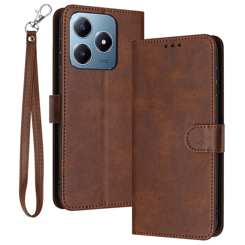 For Realme Note 60x 4G / C63 4G / C61 4G / Note 60 Case Calf Texture Flip Leather Phone Cover Handbag - Brown - 1