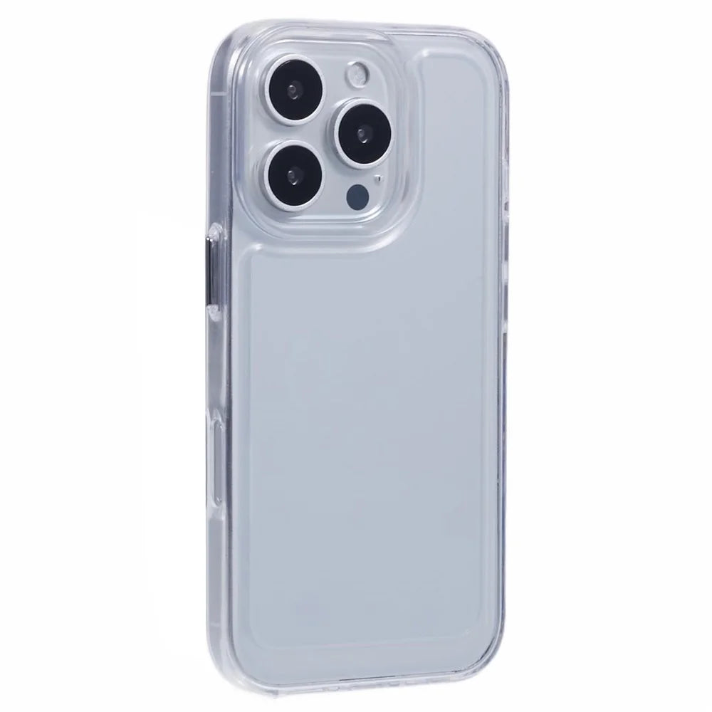 For iPhone 16 Pro Max Case Soft TPU Frame Hard PC Back Phone Cover 2.0mm Thick - Transparent White - 1