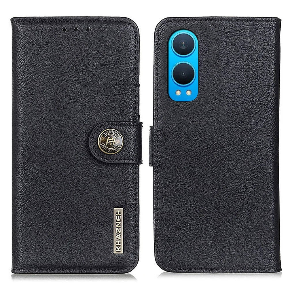 KHAZNEH For OnePlus Nord CE4 Lite 5G / Oppo K12x 5G (China) Case Cowhide Texture Leather Wallet Stand Cover - Black - 1