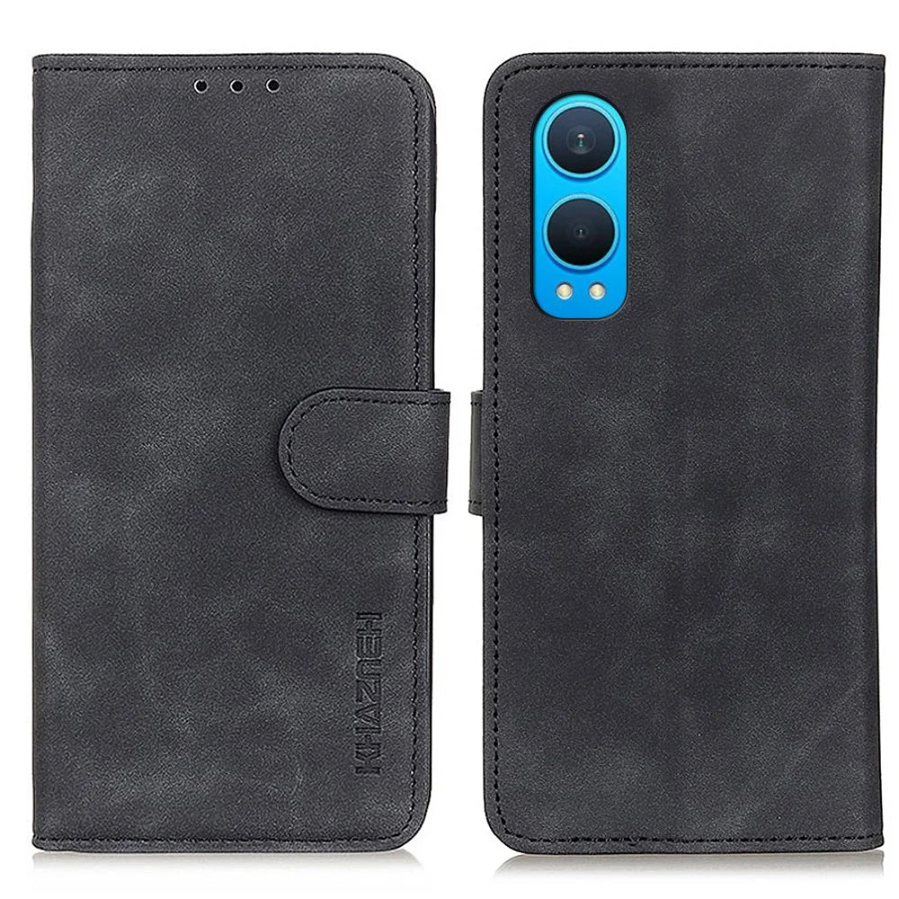 KHAZNEH For OnePlus Nord CE4 Lite 5G / Oppo K12x 5G (China) Case PU Leather Retro Texture Phone Cover - Black - 1