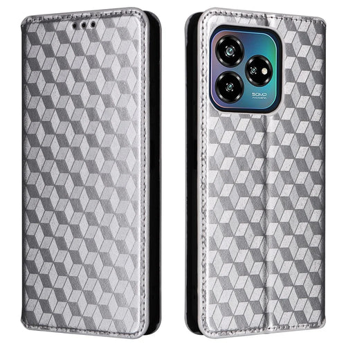 For ZTE Axon 60 Lite  /  Blade V60 Vita Case Leather Wallet Phone Cover Rhombus Imprinted - Silver - 1