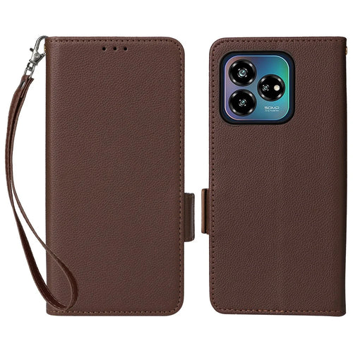 For ZTE Axon 60 Lite / Blade V60 Vita Case with Wrist Strap Litchi Texture PU Leather Wallet Phone Cover - Brown - 1