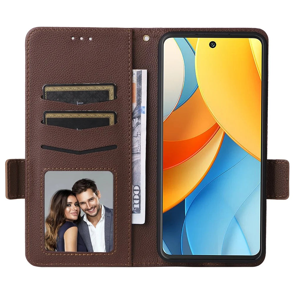For ZTE Axon 60 Lite / Blade V60 Vita Case with Wrist Strap Litchi Texture PU Leather Wallet Phone Cover - Brown - 2