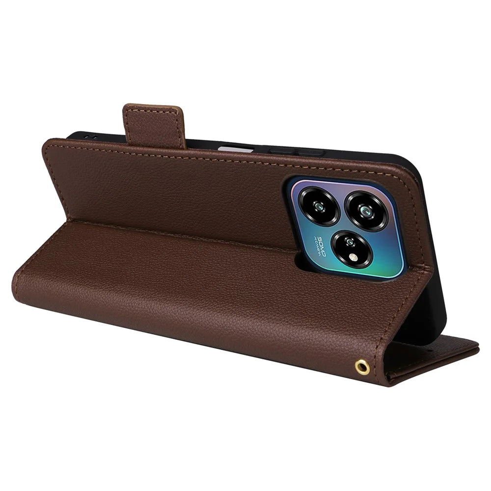 For ZTE Axon 60 Lite / Blade V60 Vita Case with Wrist Strap Litchi Texture PU Leather Wallet Phone Cover - Brown - 4