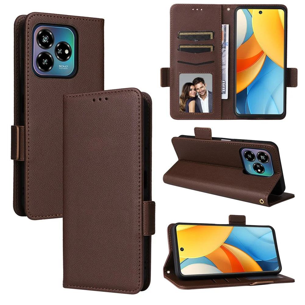 For ZTE Axon 60 Lite / Blade V60 Vita Case with Wrist Strap Litchi Texture PU Leather Wallet Phone Cover - Brown - 7