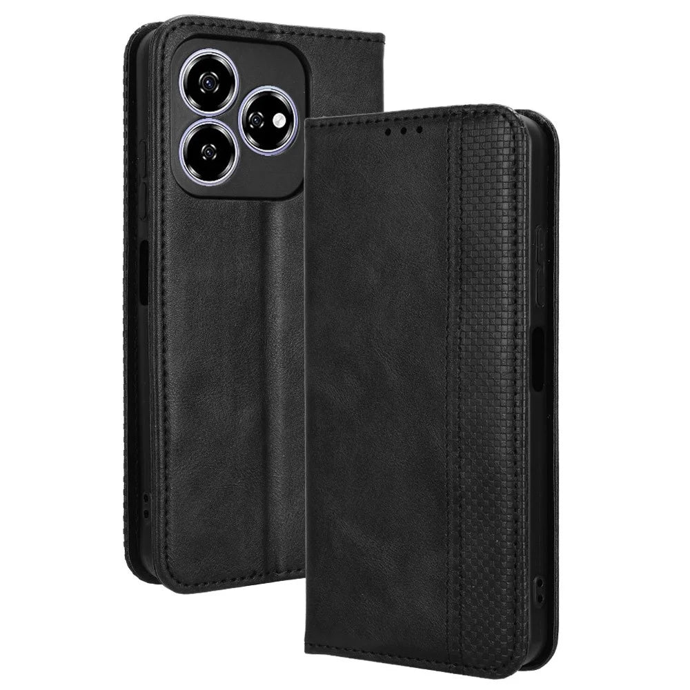 For ZTE Axon 60 (ZTE Blade V60) Case Retro PU Leather Wallet Phone Cover Stand - Black - 1