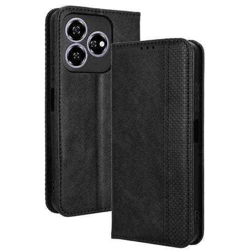 For ZTE Axon 60 (ZTE Blade V60) Case Retro PU Leather Wallet Phone Cover Stand - Black - 1