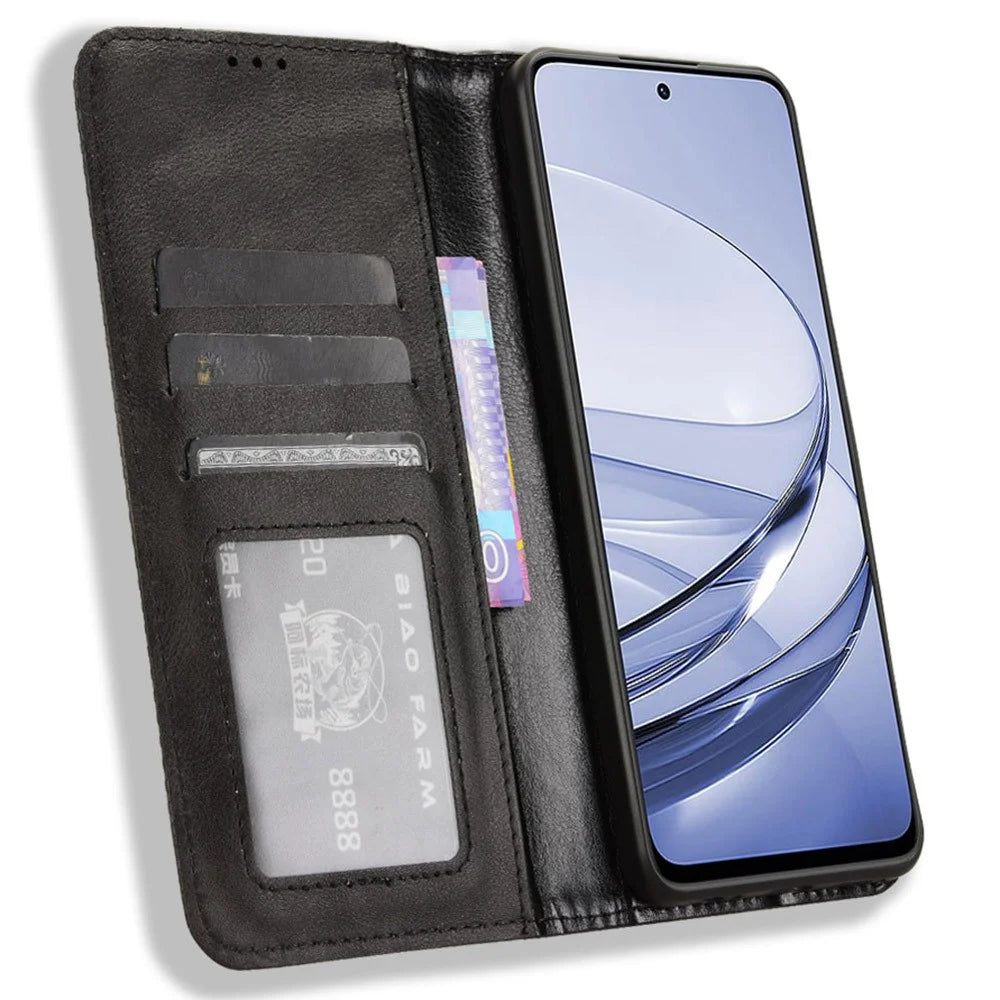 For ZTE Axon 60 (ZTE Blade V60) Case Retro PU Leather Wallet Phone Cover Stand - Black - 2