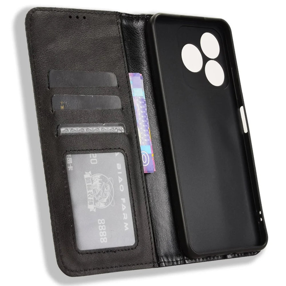 For ZTE Axon 60 (ZTE Blade V60) Case Retro PU Leather Wallet Phone Cover Stand - Black - 5