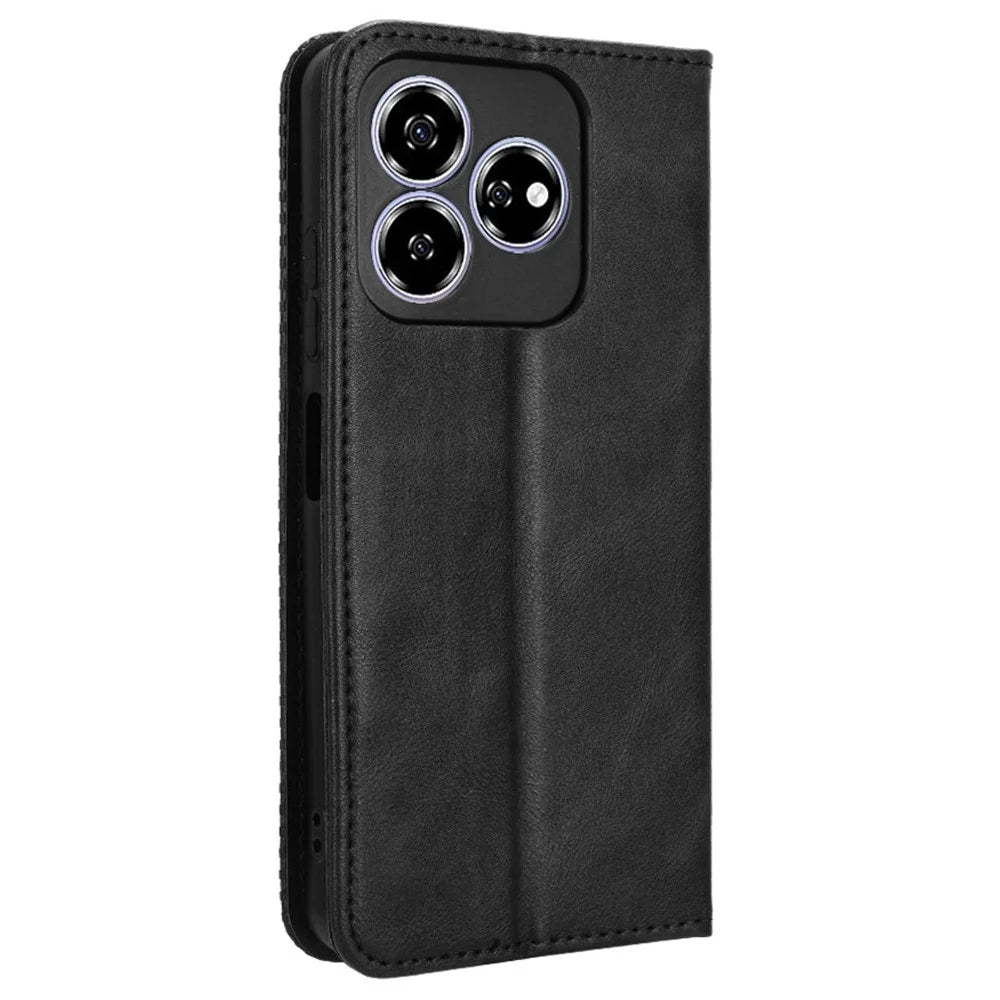 For ZTE Axon 60 (ZTE Blade V60) Case Retro PU Leather Wallet Phone Cover Stand - Black - 7