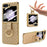 For Samsung Galaxy Z Flip5 5G Case Woven Texture Leather+PC Kickstand Phone Cover with Back Film - Gold - 2