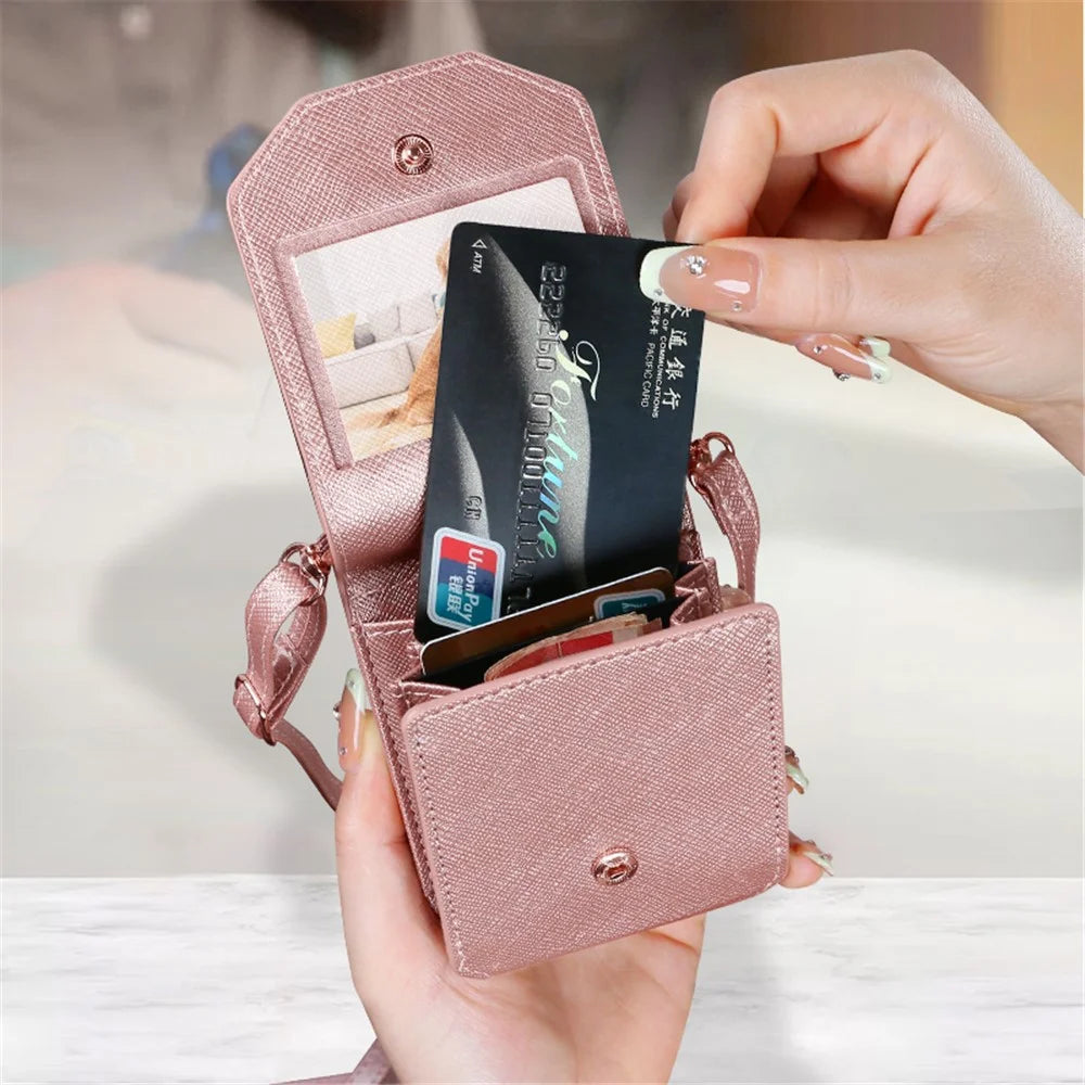 For Samsung Galaxy Z Flip5 5G Case Card Bag Kickstand PU Leather PC Phone Cover with Strap - Rose Gold - 4