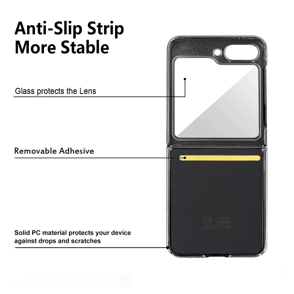 For Samsung Galaxy Z Flip5 5G Case Rhombus Texture Leather+PC Phone Cover Strap Kickstand - Black - 6