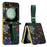 For Samsung Galaxy Z Flip5 5G Kickstand Case Flower Pattern Leather+PC Phone Cover with Back Film - Green - 1