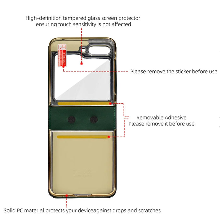 For Samsung Galaxy Z Flip5 5G Kickstand Case Flower Pattern Leather+PC Phone Cover with Back Film - Green - 4