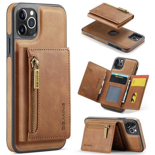 DG.MING M5 Series For iPhone 11 Pro Case Detachable Magnetic Leather Phone Cover with Card Slots - Brown - 1