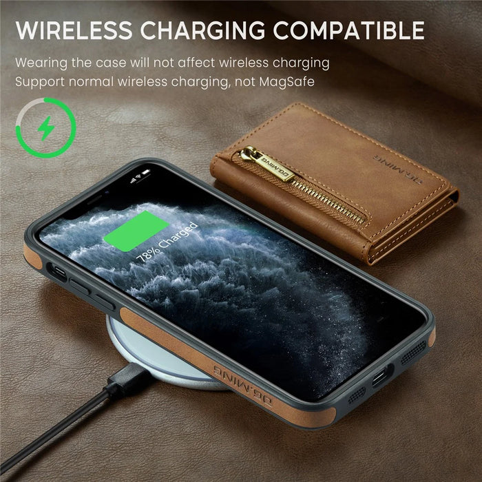DG.MING M5 Series For iPhone 11 Pro Case Detachable Magnetic Leather Phone Cover with Card Slots - Brown - 4